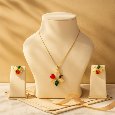 Aanura Multi-Color Floral Necklace & Earrings Set