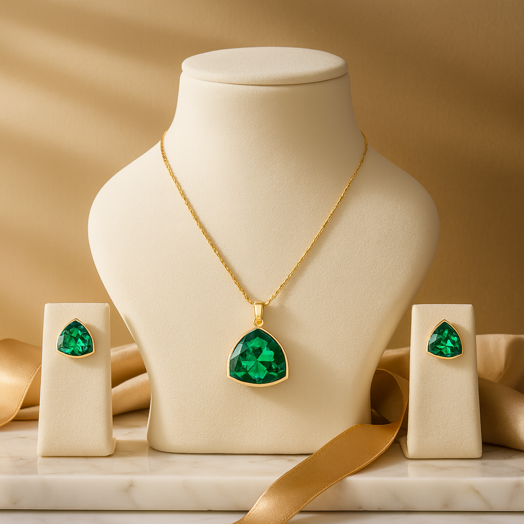 Aanura Green Crystal Necklace & Earrings Set