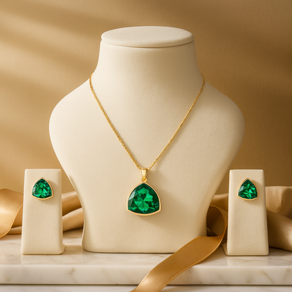 Aanura Green Crystal Necklace & Earrings Set