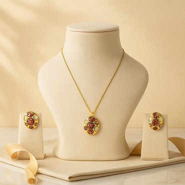 Aanura Peach Cluster Necklace & Earrings Set