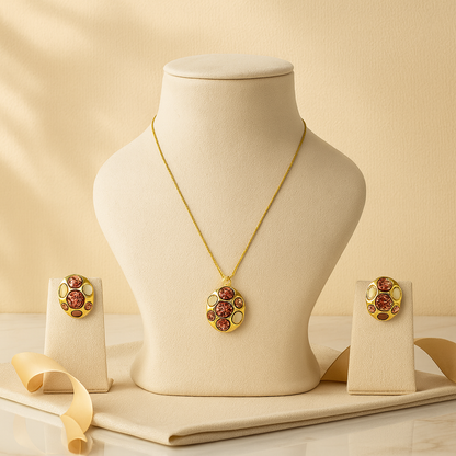 Aanura Peach Cluster Necklace & Earrings Set