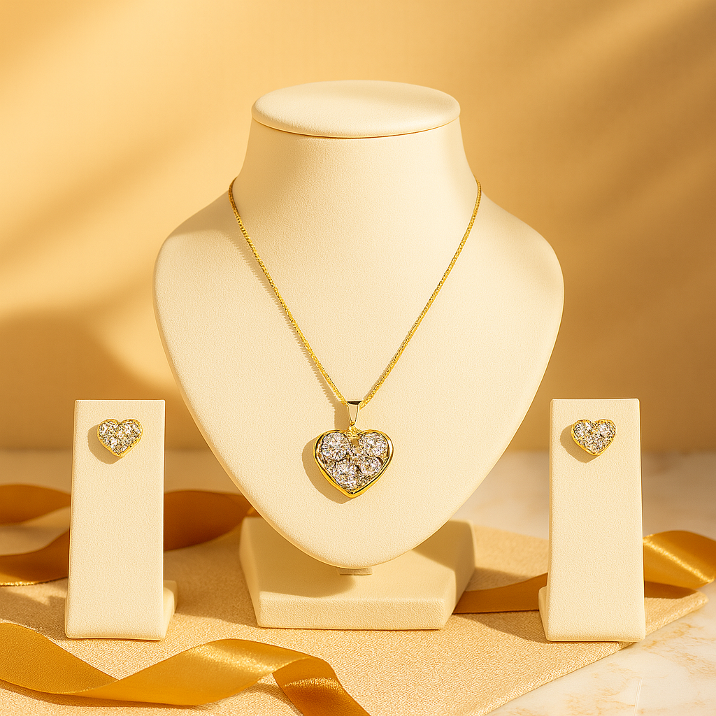 Aanura Crystal Heart Necklace & Earrings Set