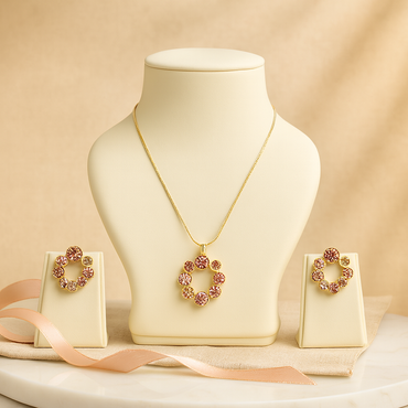 Golden Floral Wreath Necklace & Earrings Set