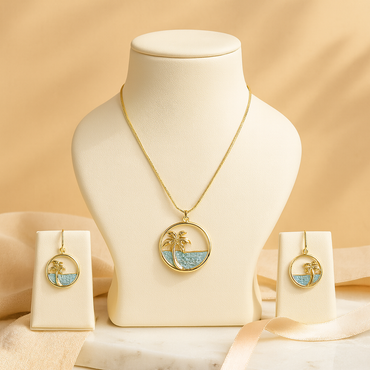 Aanura Palm Tree Ocean Necklace & Earrings Set