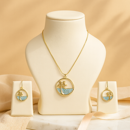 Aanura Palm Tree Ocean Necklace & Earrings Set
