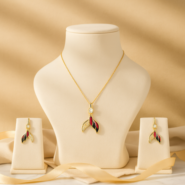 Aanura Dual-Tone Leaf Necklace & Earrings Set