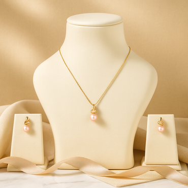 Aanura Pink Pearl Leaf Necklace & Earrings Set