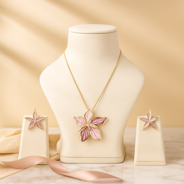 Aanura Pink Orchid Flower Necklace & Earrings