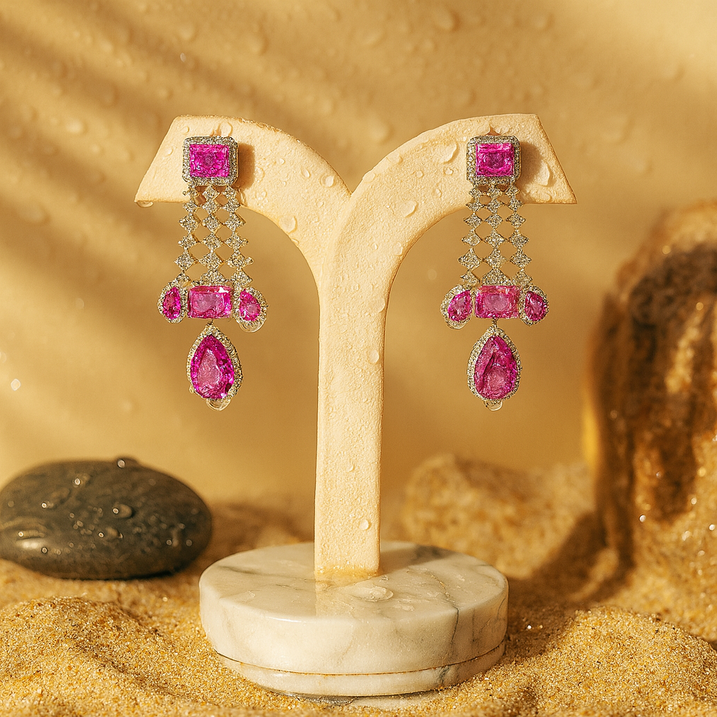 Aanura Pink Sapphire Cascade Drop Earrings