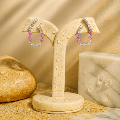 Aanura Pink Crystal Sparkling Hoop Earrings