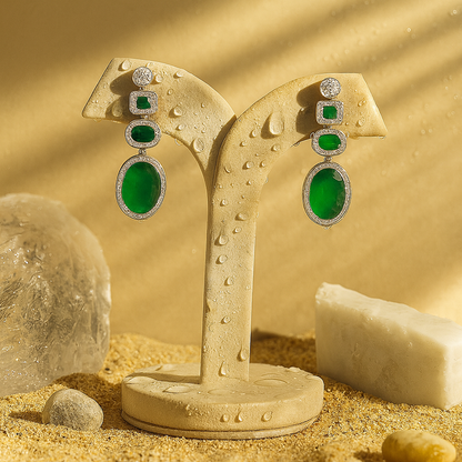 Emerald Cascade Triple Dangle Earrings