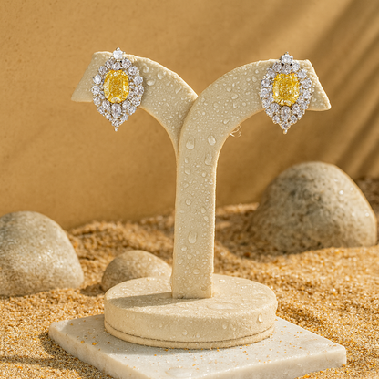 Aanura Red Oval Gemstone Pear Halo Stud Earrings