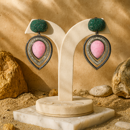 Aanura Blue Teardrop Dual-Tone Dangle Earrings