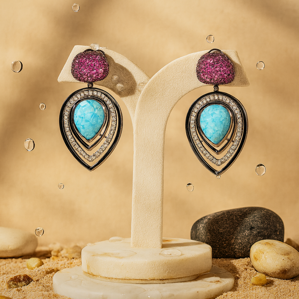 Aanura Blue Teardrop Dual-Tone Dangle Earrings