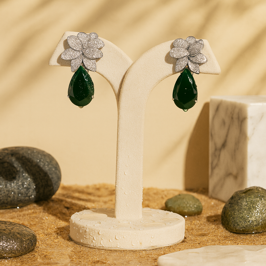 Aanura Green Teardrop Floral Dangle Earrings