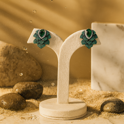Aanura Emerald Green Leaf Stud Earrings