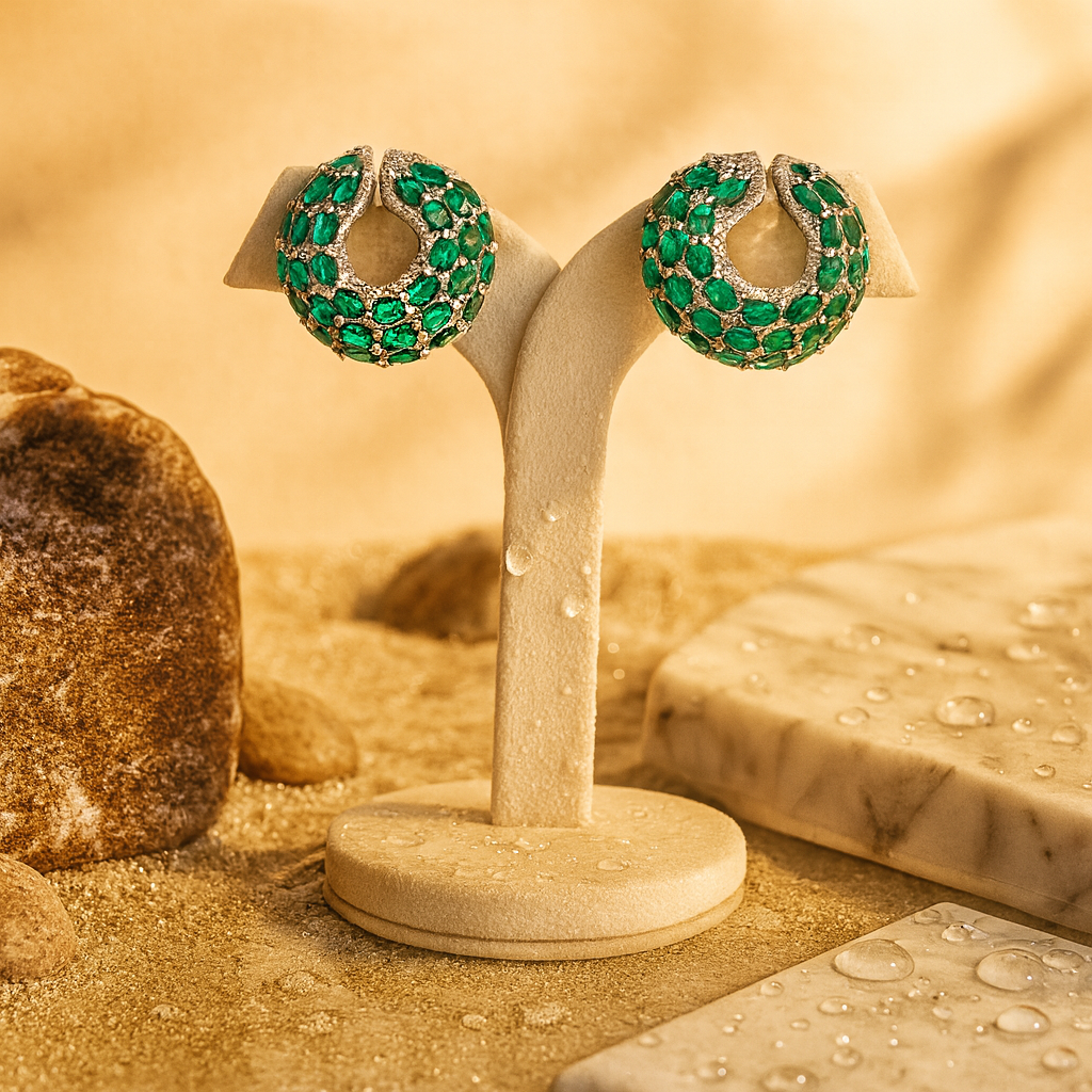Aanura Emerald Green Encrusted Hoop Earrings