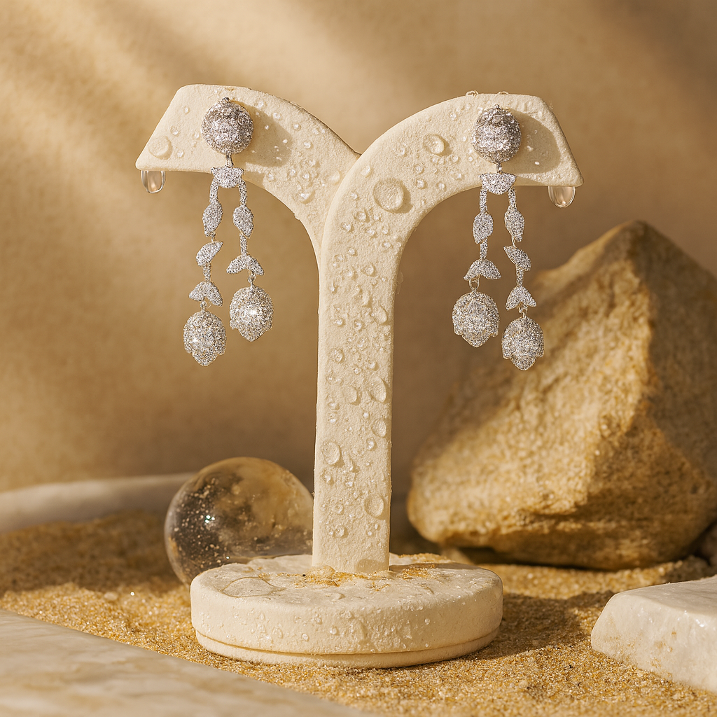 Aanura Silver Ruby Dangle Statement Earrings