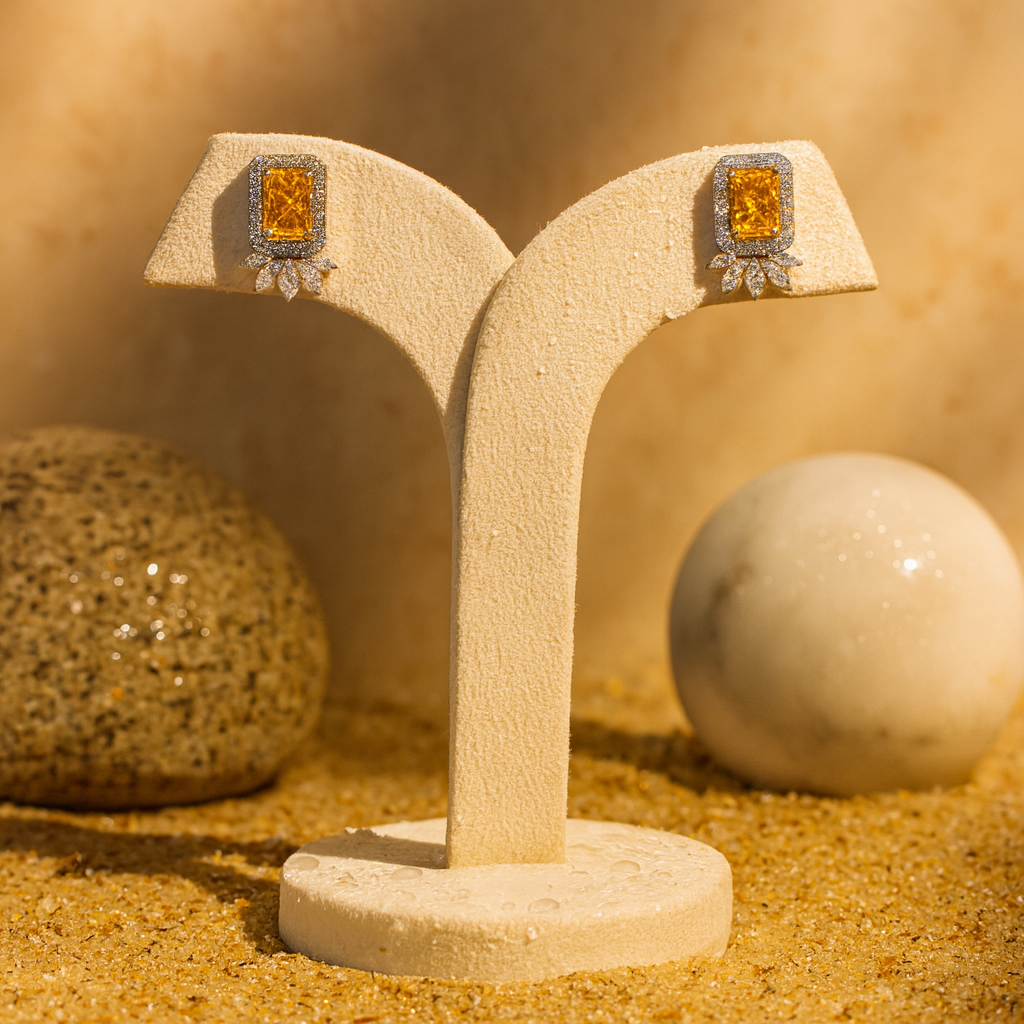 Aanura Yellow Cushion-Cut CZ Cluster Earrings