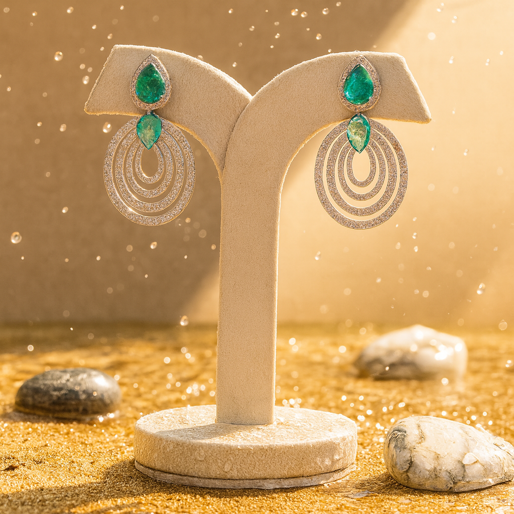 Aanura Emerald Teardrop Multi-Hoop Dangle Earrings