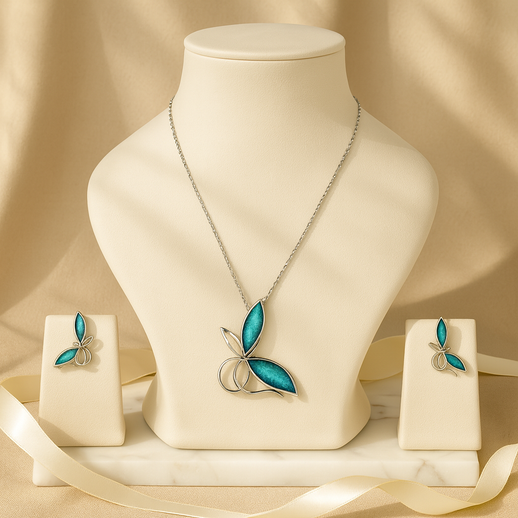 Aanura Blue Butterfly Necklace & Earrings Set