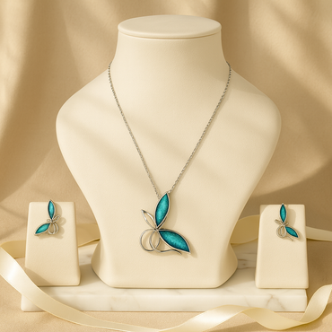 Aanura Blue Butterfly Necklace & Earrings Set