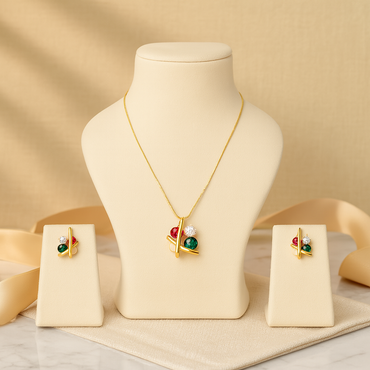 Aanura Red & Green Crystal Necklace & Earrings