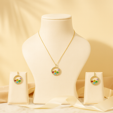 Aanura Multicolor Crystal Circle Necklace & Earrings