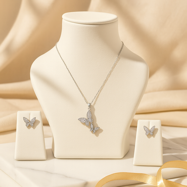 Aanura Butterfly Pendant Necklace & Earrings Set