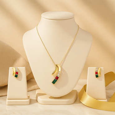 Aanura Multi-Color Ribbon Necklace & Earrings Set