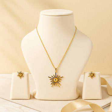 Aanura Golden Sunburst Necklace & Earrings Set