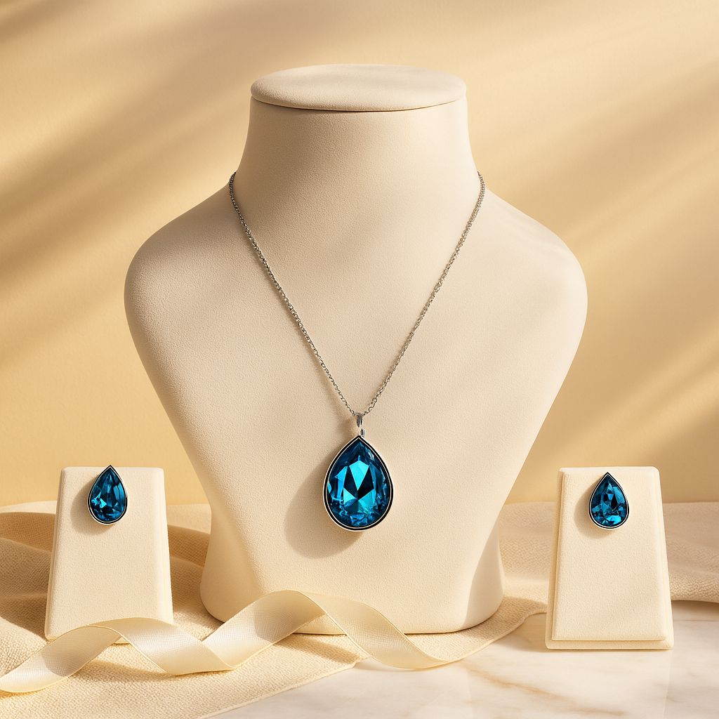 Aanura Crystal Teardrop Necklace & Earrings Set