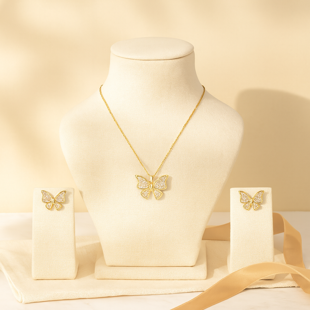 Aanura Sparkling Butterfly Necklace & Earrings Set