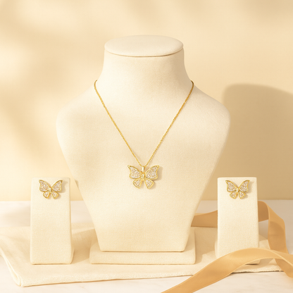 Aanura Sparkling Butterfly Necklace & Earrings Set