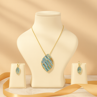 Aanura Striped Leaf Necklace & Earrings Set