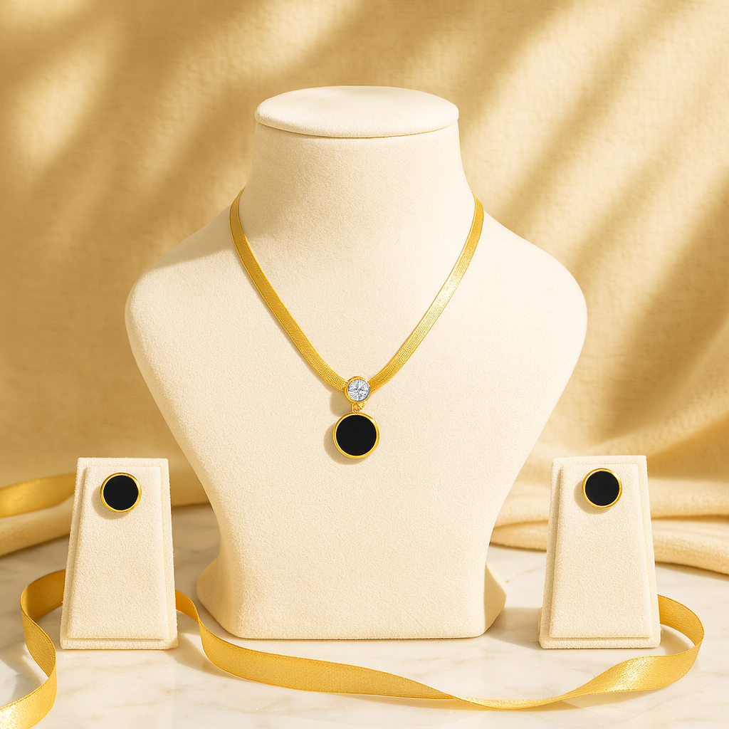 Aanura Golden Circle Drop Necklace & Earrings Set