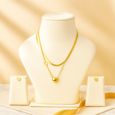 Aanura Golden Heart & Key Necklace & Earrings Set