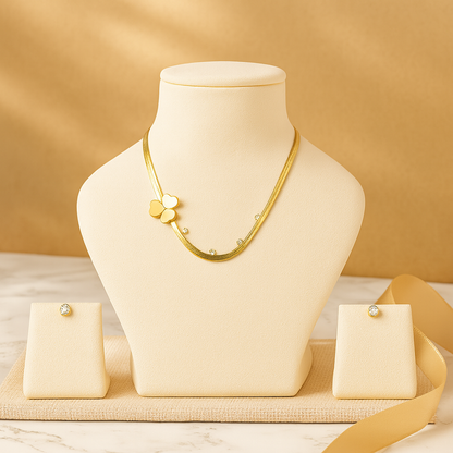 Aanura Golden Clover Necklace & Earrings Set
