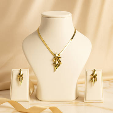 Aanura Golden Leaf Cascade Necklace & Earrings Set