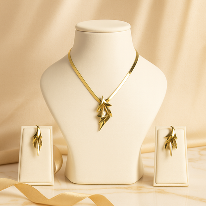 Aanura Golden Leaf Cascade Necklace & Earrings Set