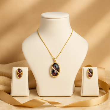 Aanura Golden Infinity Gem Necklace & Earrings Set