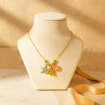 Aanura Ocean Charm Gold Necklace with Starfish, Shell & Coral