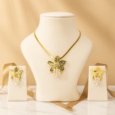 Aanura Orchid Gold Necklace & Earrings Set