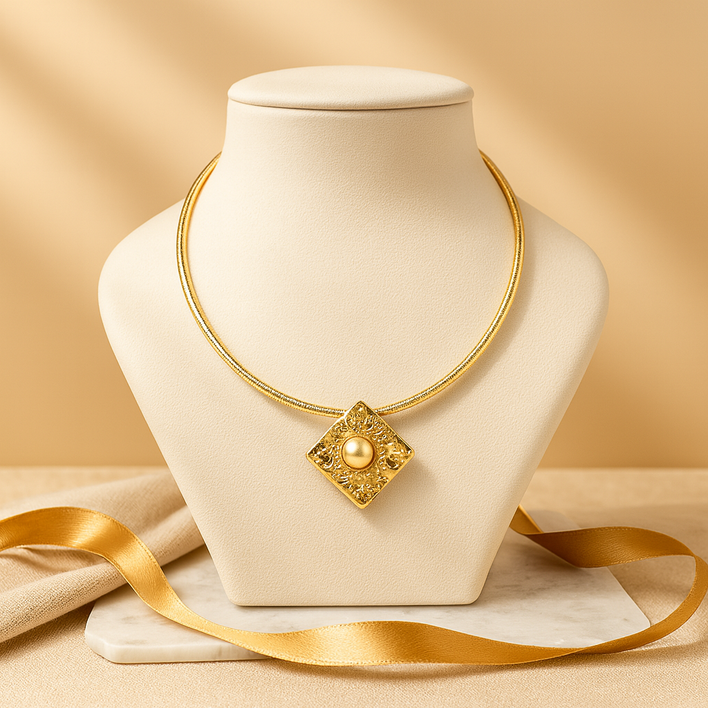 Aanura Gold Choker with Pearl Textured Pendant