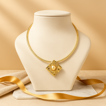 Aanura Gold Choker with Pearl Textured Pendant