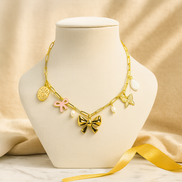 Aanura Gold Charm Necklace with Bow & Butterfly