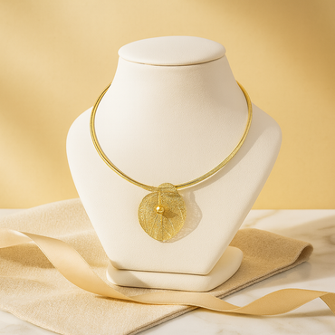Aanura Gold Choker Necklace with Delicate Leaf Charm