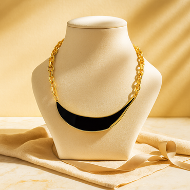 Aanura Bold Gold Chain Necklace with Silver Curve