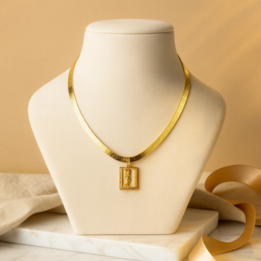 Aanura Gold Chain Necklace with Rectangle Zodiac Charm