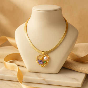 Aanura Gold Snake Chain Necklace with Heart Pendant